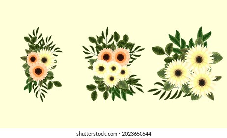 Colección de ilustraciones de ramos florales editables de vectores. Flores de jardín elegantes y elegantes, una hermosa vegetación. disposiciones aisladas elementos de diseño para bodas, textiles, tejidos, ropa