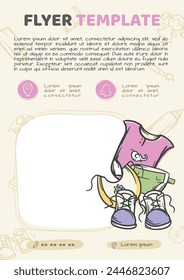 Vector editable flyer template for advertising baby products. Tender children's illustration with hand drawn icons