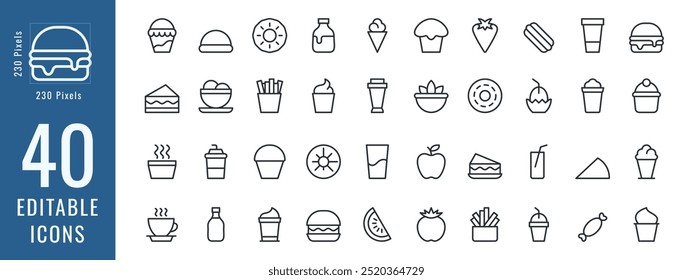 Vector editable icon set. New food icon. Creative icon set for any web design. Icon object.