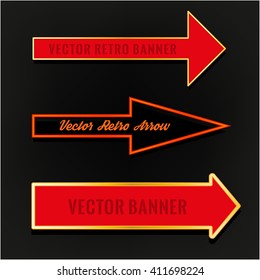 Vector editable illustration of an abstract direction arrows and bunners on a dark background in red and violet colours. Useful for transportation, travelling, hotel, circus and business design.