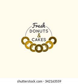 Vector editable illustration of beautiful bakery logotype with freshly baked donuts. Useful for bakery and bread shop logo designs, labels, badges and design elements.