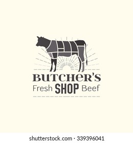 Vector editable illustration of beautiful butchery logotype. Useful for butcher shop logo designs, labels, badges and design elements.
