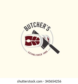 Vector editable illustration of beautiful butchery logotype. Useful for butcher shop logo designs, labels, badges and design elements.