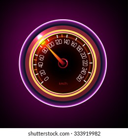 Vector editable illustration of a car dash panel with tachometer, speedometer, temperature level and gasoline level indicators. Abstract automotive detailed  image on a dark background.