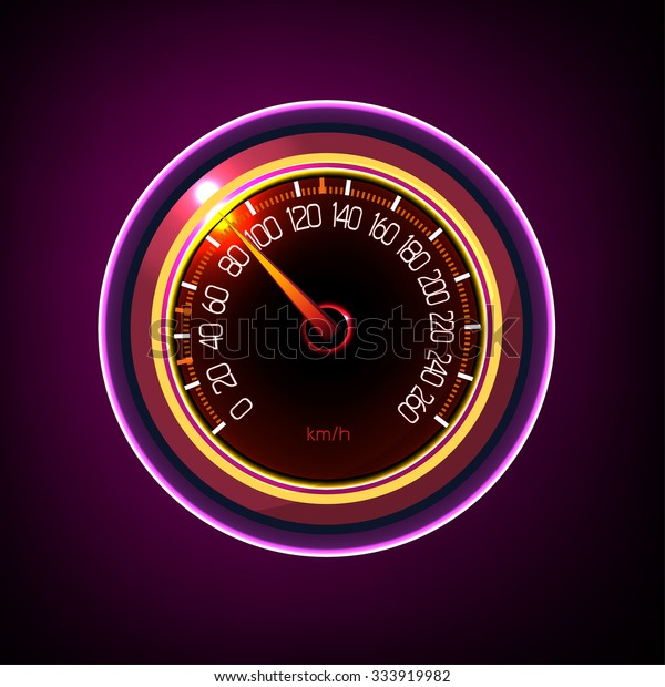 Vector editable illustration of a car dash\
panel with tachometer, speedometer, temperature level and gasoline\
level indicators. Abstract automotive detailed  image on a dark\
background.