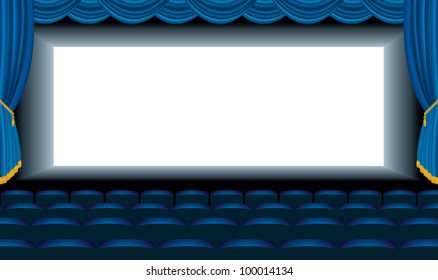 vector editable illustration of the empty blue cinema with free bottom layer for your image