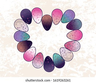 Vector editable illustration. Yoni eggs arranged into heart shape frame. Symbol of femininity