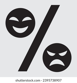 Vector editable images are a percentage sign. Images of the percentage sign with smiley faces smile and sadness.
