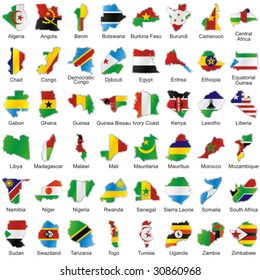 Vector Editable Isolated African Flags In Map Shape With Details