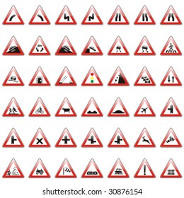 Vector Editable Isolated European Road Signs With Details