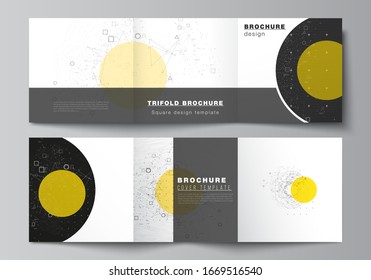 Vector editable layout of square format covers design templates for trifold brochure, flyer, magazine. Science or technology 3d background with dynamic particles. Chemistry and science concept.