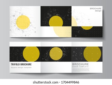 Vector editable layout of square format covers design templates for trifold brochure, flyer, magazine. Science or technology 3d background with dynamic particles. Chemistry and science concept.