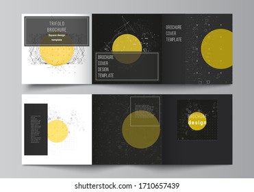 Vector editable layout of square format covers design templates for trifold brochure, flyer, magazine. Science or technology 3d background with dynamic particles. Chemistry and science concept.