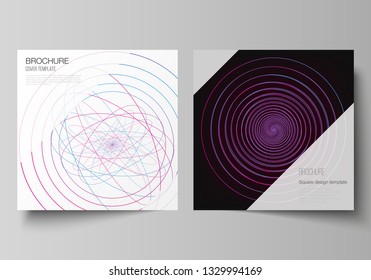 Vector editable layout of two square format covers design templates for brochure, flyer, magazine. Random chaotic lines that creat real shapes. Chaos pattern, abstract texture. Order vs chaos concept.