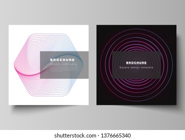 Vector editable layout of two square format covers design templates for brochure, flyer, magazine. Random chaotic lines that creat real shapes. Chaos pattern, abstract texture. Order vs chaos concept.