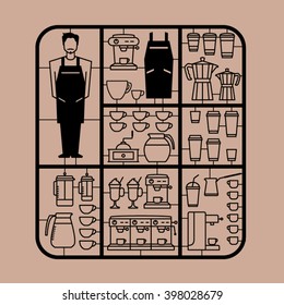 Vector editable line barista icons illustration
