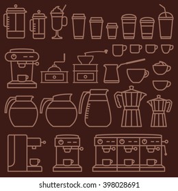 Vector editable line coffee icons