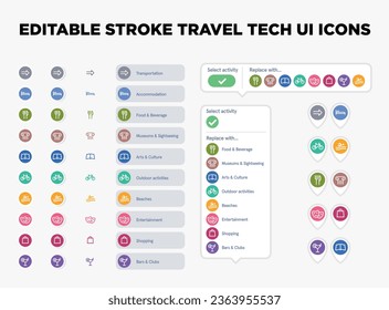 Vector editable line designed user interface icons for the travel tech industry