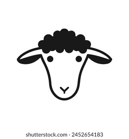 Vector editable line icon of a domestic cattle side view whole body sheep, lamb or goat grazing used for fur wool and milk as modern clean line art illustration in a black stroke symbol style isolated