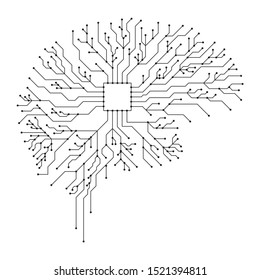 Vector editable line strokes illustration of human brain made of electronic circuit elements