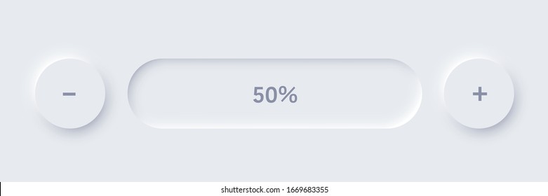 Vektorillustration bearbeitbare neomorphe Tasten Schieberegler für Helligkeit, Lautstärke oder Farbe für mobile Menüs, Navigation. Einfache elegante Neomorphismus-Trendy 2020 entwirft Elemente-UI-Komponenten einzeln auf weißem Hintergrund