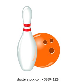 Vector Editable Orange Bowling Ball And White Pin