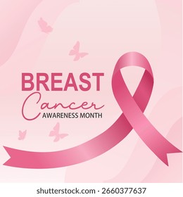 Ilustración de cinta rosa editable de Vector para la Plantilla de diseño del mes de concientización sobre el cáncer de mama, concepto de campaña médica femenina