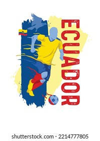 VECTOR. Editable poster for the Ecuador football team, soccer player, uniform, flag