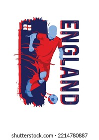 VECTOR. Editable poster for the England football team, soccer player, uniform, flag