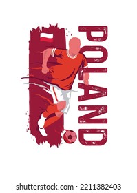 VECTOR. Afiche editable para el equipo de fútbol de Polonia, jugador de fútbol, uniforme, bandera
