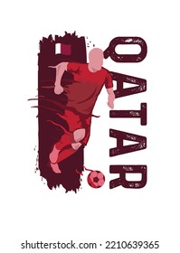 VECTOR. Editable poster for the Qatar football team, soccer player, uniform, flag