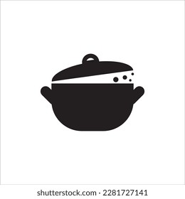 Vector editable pot symbol with a cooking pan and a steam pot. Hot Pot symbol. pot icon for cooking. Cooking symbol. Symbol for your web design, logo, app, or user interface.