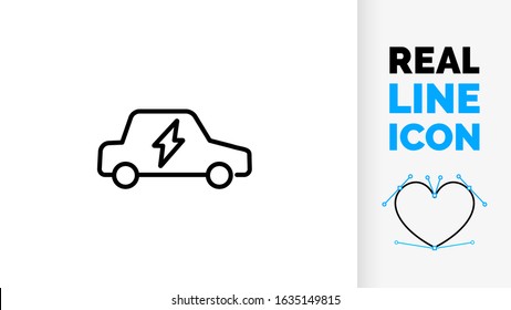 Vector Editable Real Line Icon Electrical Car Self Driving On Green Energy Fuel As Modern Clean Line Art Illustration In A Black Stroke Symbol Style On A White Background For Illustrator Design