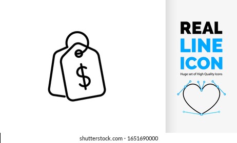 Vektorillustration editierbares Real-Line-Symbol von Dollar-Währung prozentualen Verkaufsetikett für Shopping-Produkte und Einzelhandelspreis Rabatt-Promotion. Anpassung des schwarzen Strichgewichts Symbol oder Logo als Vektorillustration.