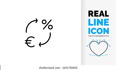 Vector editable real line icon of circulair economic business cash flow between countries in stock exchange investment banking in European euro EUR € money sign and market percentage symbol 
