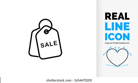 Vector editable real line icon of sale label on a ring with a black rounded stroke symbol design style 