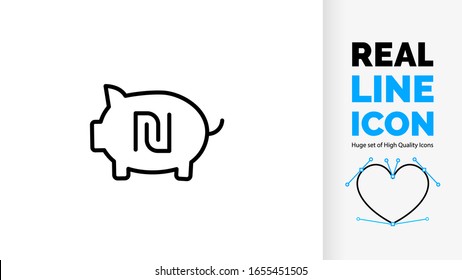 Vector editable real line icon Israel Shekel money used as Israeli currency in a piggy bank for financial savings
