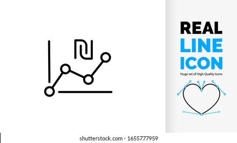 Vector editable real line icon Israel Shekel money used as Israeli currency or payment symbol to express value in a chart with black rounded lines on a white background