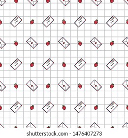 Vector editable seamless pattern digital paper of kawaii cute envelope and strawberry in pink. candy colored graph paper for wrapping paper scrapbook crafting kids children textile print design