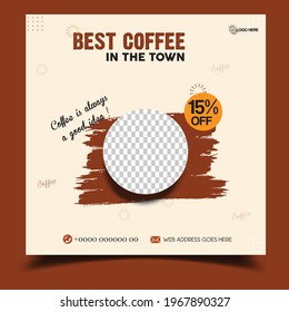  Vector Editable social media post for Coffee shop , Cafeteria . Coffee ads. 