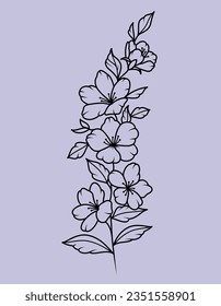 Vector editable stroke design of a little branch with jasmine flowers