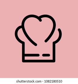 Vector editable stroke line conceptual logo of cooking cap with a heart symbol formed at the top