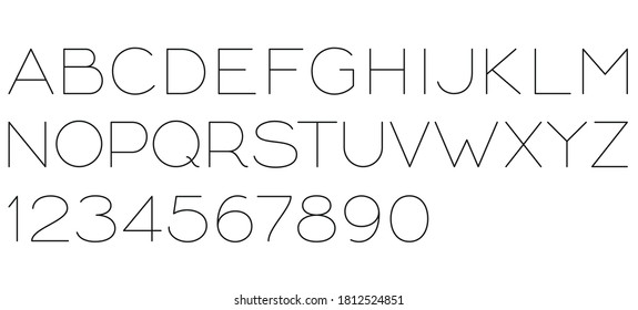 Vector editable stroke line custom designed thin capital letters and numbers