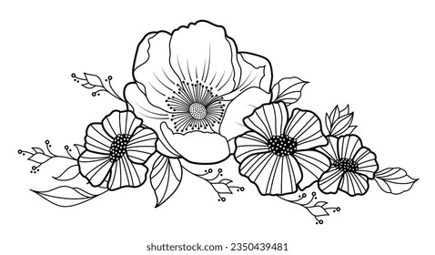 Vector editable stroke line design of paeonia and other generic flowers