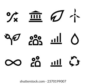 Vector editable stroke line design set of icons that depict the concept of sustainability in the context of designing an ESG corporate sustainability report