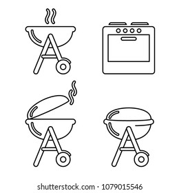 Vector editable stroke line designed icons of grill and oven