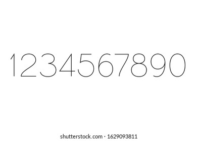 Vector editable stroke line designed thin simple numbers on white background