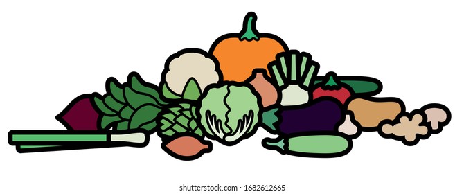 Vector editable stroke line designed variety of healthy vegetables