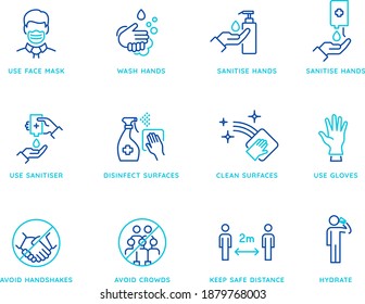 Vector editable stroke line designed COVID 19 safety and prevention icons