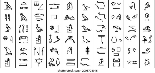 Vector editable stroke line designed ancient Egypt hieroglyphic symbols